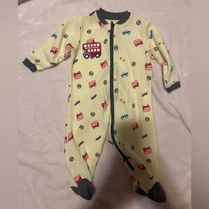 Yellow and Gray Kids Footie with Vehicle Print